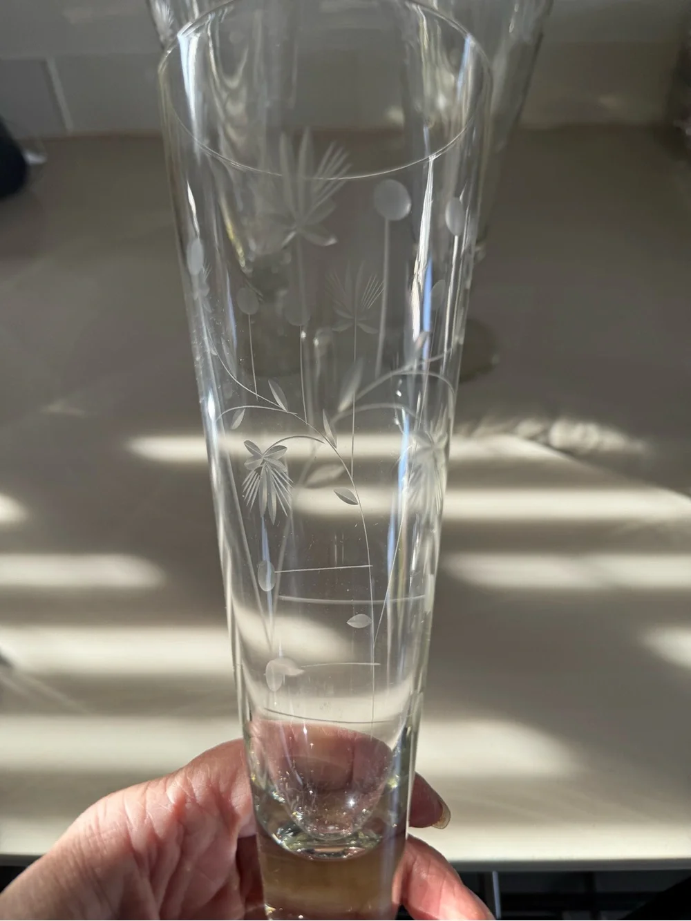 Vintage Clear Etched pilsners Champagne 1960’s set of 3 excellent condition